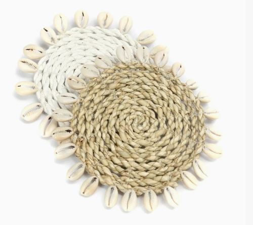 2343596ProductImg Posavasos de pasto marino con conchas - Blanco - Imagen 1